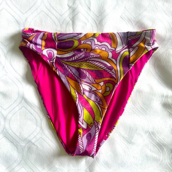 Becca Bikini Swimsuit Bottom High Leg Hot Pink Size Medium - Picture 4 of 4